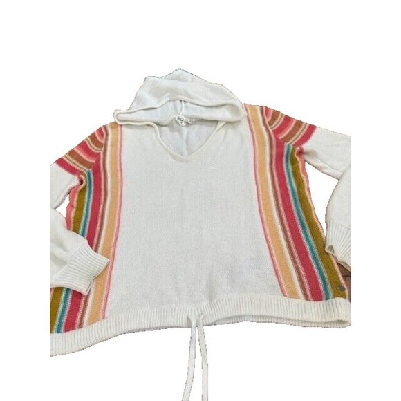 ROXY V neck Pullover Sweater Striped Medium Hood Oversized Beach Boho Turning Ou - Picture 2 of 9